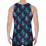 Purple And Teal Octopus Pattern Print Men's Velvet Tank Top