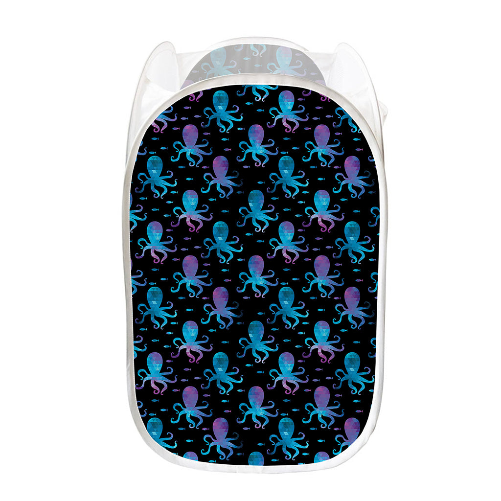 Purple And Teal Octopus Pattern Print Mesh Laundry Hamper