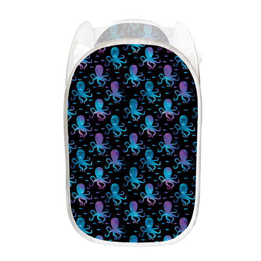 Purple And Teal Octopus Pattern Print Mesh Laundry Hamper