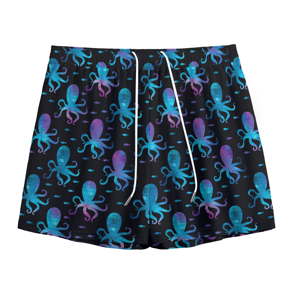 Purple And Teal Octopus Pattern Print Mesh Shorts