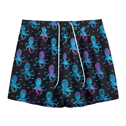 Purple And Teal Octopus Pattern Print Mesh Shorts