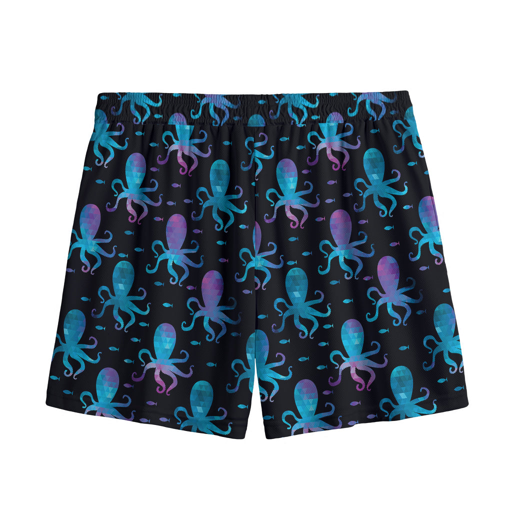 Purple And Teal Octopus Pattern Print Mesh Shorts