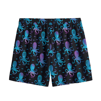Purple And Teal Octopus Pattern Print Mesh Shorts