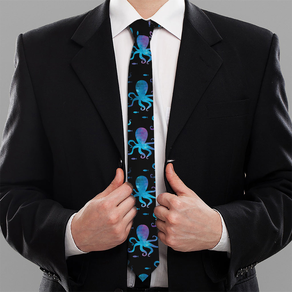 Purple And Teal Octopus Pattern Print Necktie