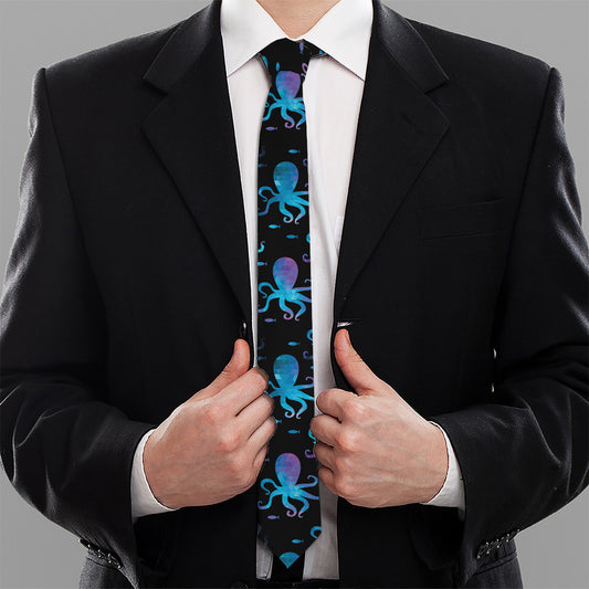Purple And Teal Octopus Pattern Print Necktie