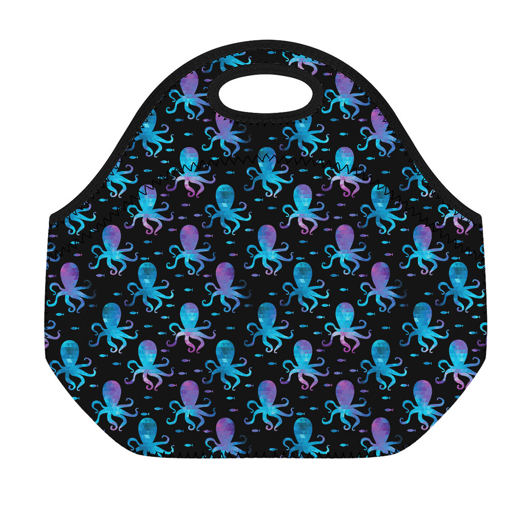 Purple And Teal Octopus Pattern Print Neoprene Lunch Bag