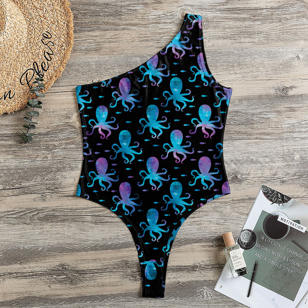 Purple And Teal Octopus Pattern Print One Shoulder Bodysuit