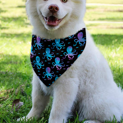 Purple And Teal Octopus Pattern Print Over The Collar Dog Bandana