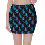 Purple And Teal Octopus Pattern Print Pencil Mini Skirt