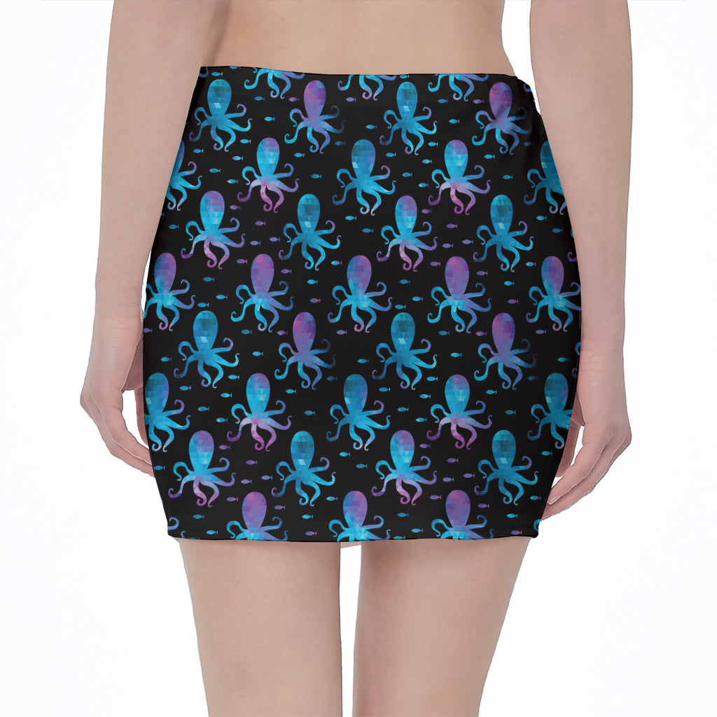 Purple And Teal Octopus Pattern Print Pencil Mini Skirt