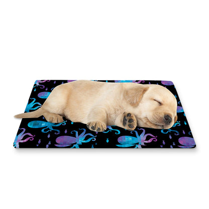 Purple And Teal Octopus Pattern Print Pet Cooling Mat Cover