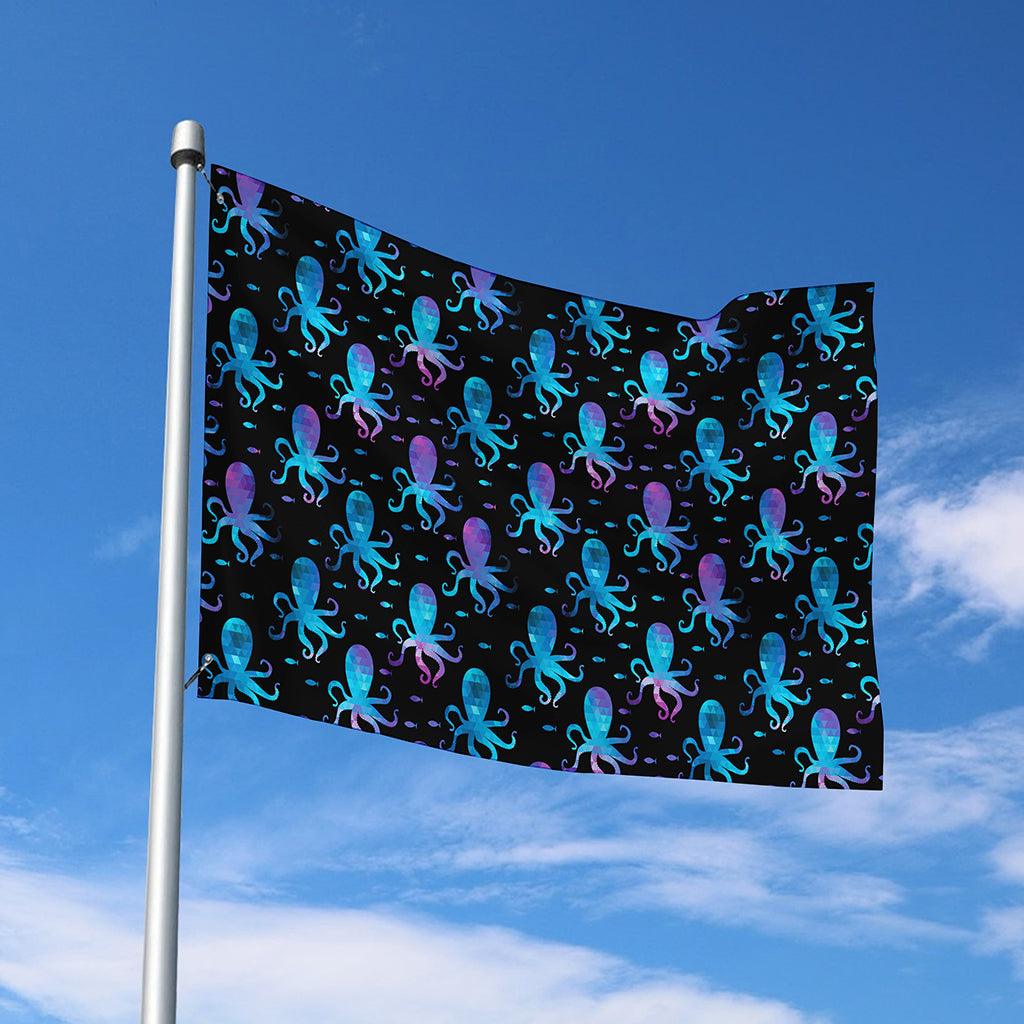 Purple And Teal Octopus Pattern Print Polyester Flag