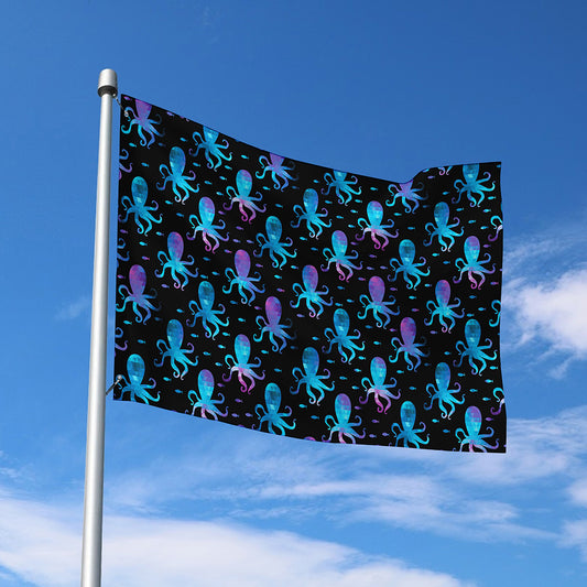 Purple And Teal Octopus Pattern Print Polyester Flag