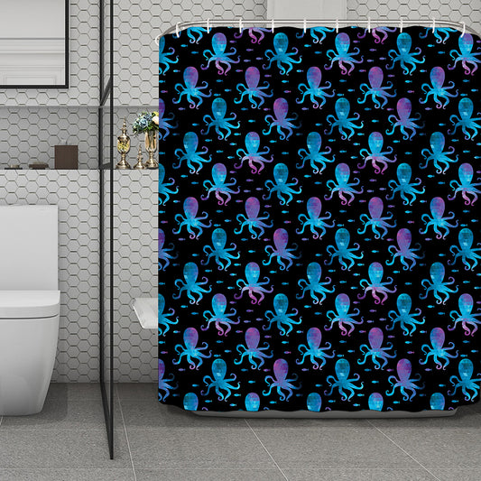 Purple And Teal Octopus Pattern Print Polyester Shower Curtain