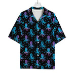 Purple And Teal Octopus Pattern Print Rayon Hawaiian Shirt