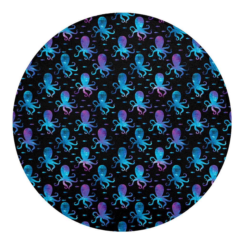 Purple And Teal Octopus Pattern Print Round Blanket