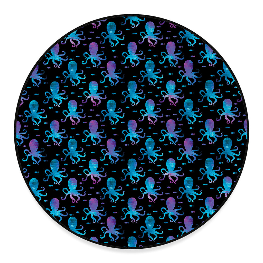 Purple And Teal Octopus Pattern Print Round Floor Mat