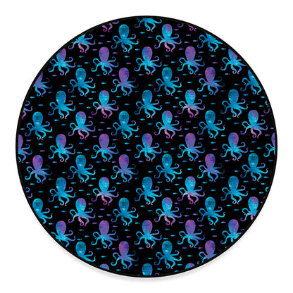 Purple And Teal Octopus Pattern Print Round Floor Mat