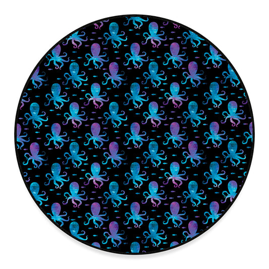 Purple And Teal Octopus Pattern Print Round Floor Mat