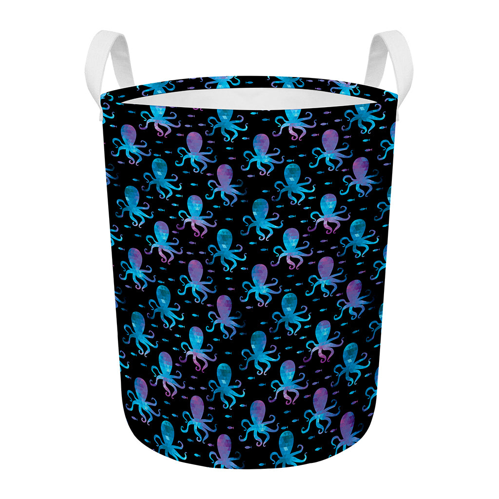 Purple And Teal Octopus Pattern Print Round Laundry Basket