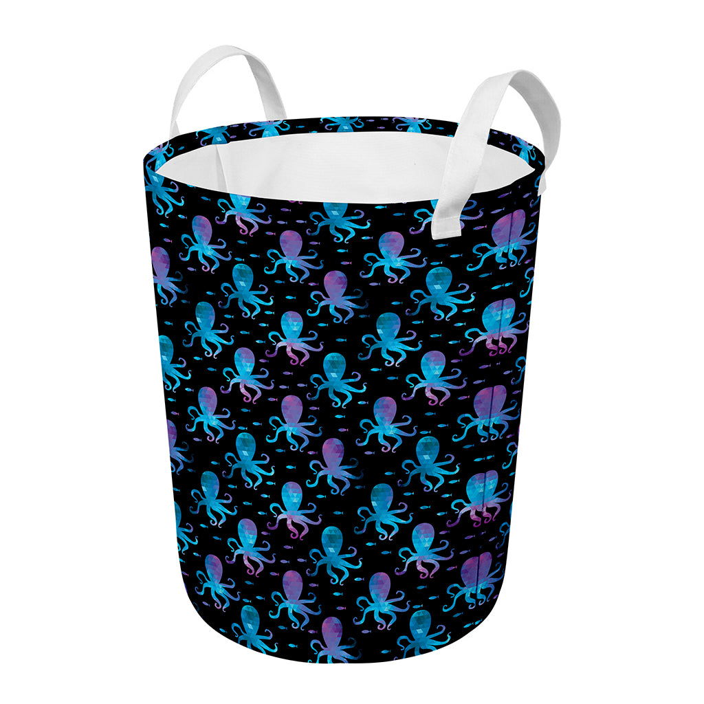 Purple And Teal Octopus Pattern Print Round Laundry Basket