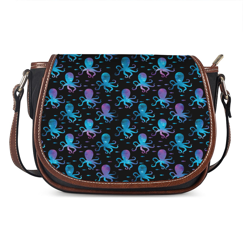 Purple And Teal Octopus Pattern Print Saddle Bag
