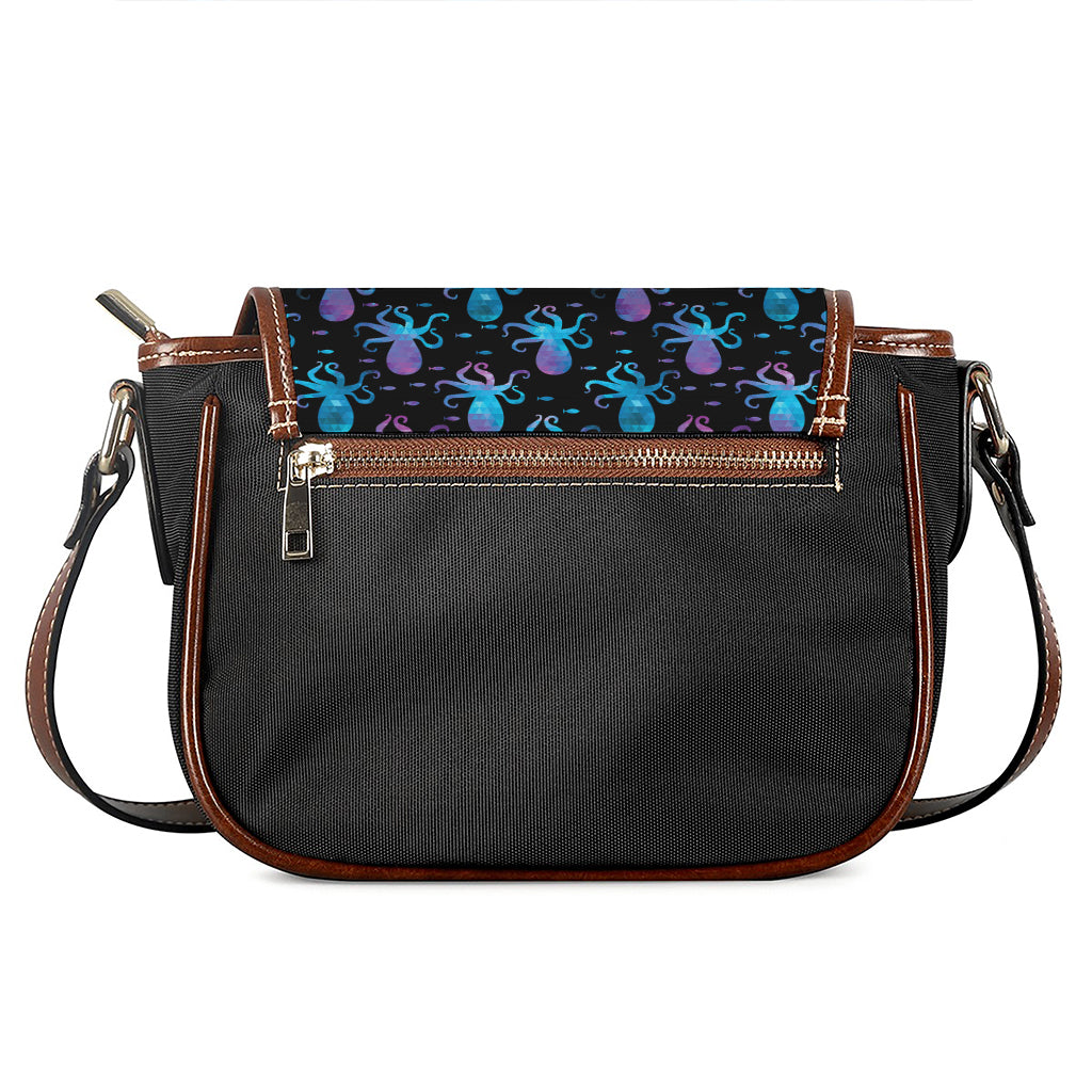 Purple And Teal Octopus Pattern Print Saddle Bag