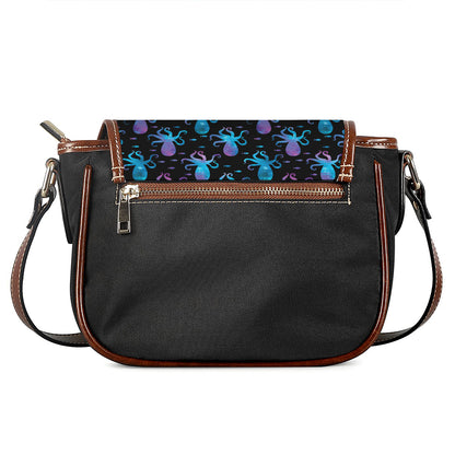 Purple And Teal Octopus Pattern Print Saddle Bag