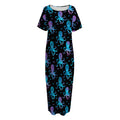 Purple And Teal Octopus Pattern Print Short Sleeve Long Nightdress
