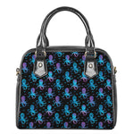 Purple And Teal Octopus Pattern Print Shoulder Handbag