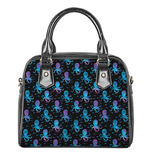 Purple And Teal Octopus Pattern Print Shoulder Handbag