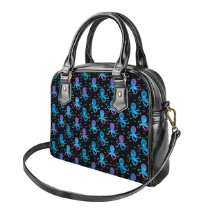 Purple And Teal Octopus Pattern Print Shoulder Handbag