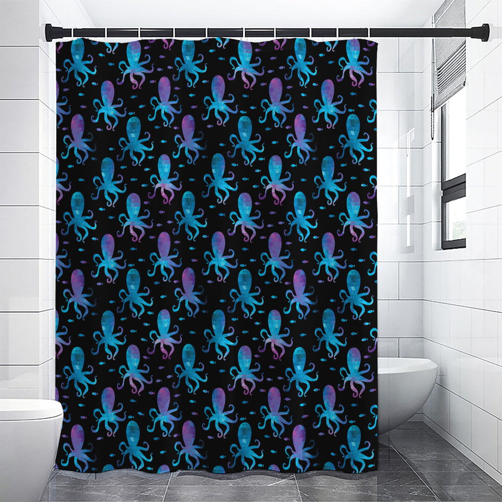 Purple And Teal Octopus Pattern Print Shower Curtain