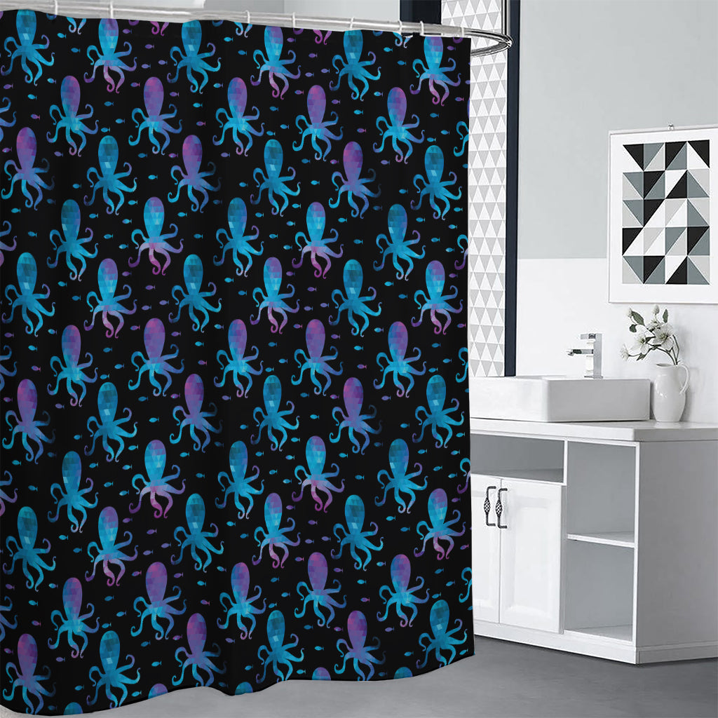 Purple And Teal Octopus Pattern Print Shower Curtain