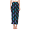 Purple And Teal Octopus Pattern Print Side Slit Maxi Skirt