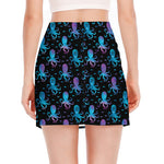 Purple And Teal Octopus Pattern Print Side Slit Mini Skirt