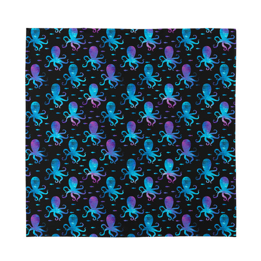 Purple And Teal Octopus Pattern Print Silk Bandana
