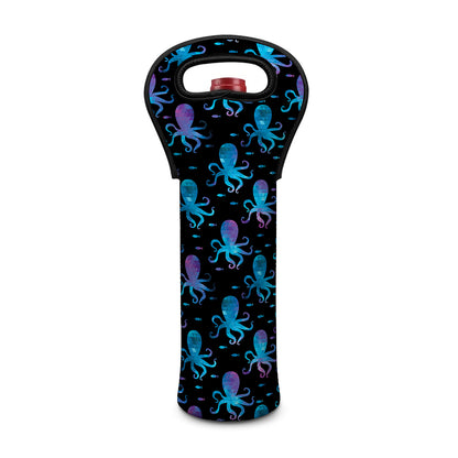 Purple And Teal Octopus Pattern Print Single Neoprene Wine Tote