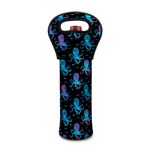 Purple And Teal Octopus Pattern Print Single Neoprene Wine Tote