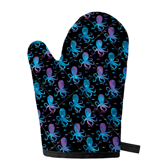 Purple And Teal Octopus Pattern Print Single Oven Mitt