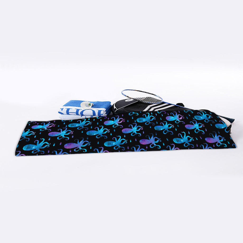 Purple And Teal Octopus Pattern Print Sports Towel
