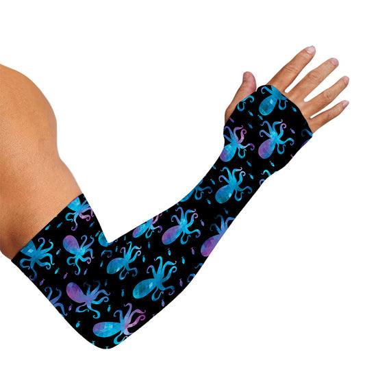 Purple And Teal Octopus Pattern Print Sun Protection Arm Sleeves