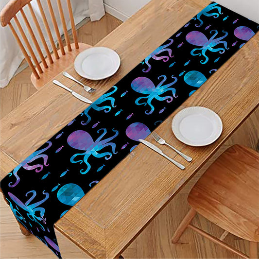 Purple And Teal Octopus Pattern Print Table Runner