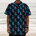Purple And Teal Octopus Pattern Print Textured Short Sleeve Shirt