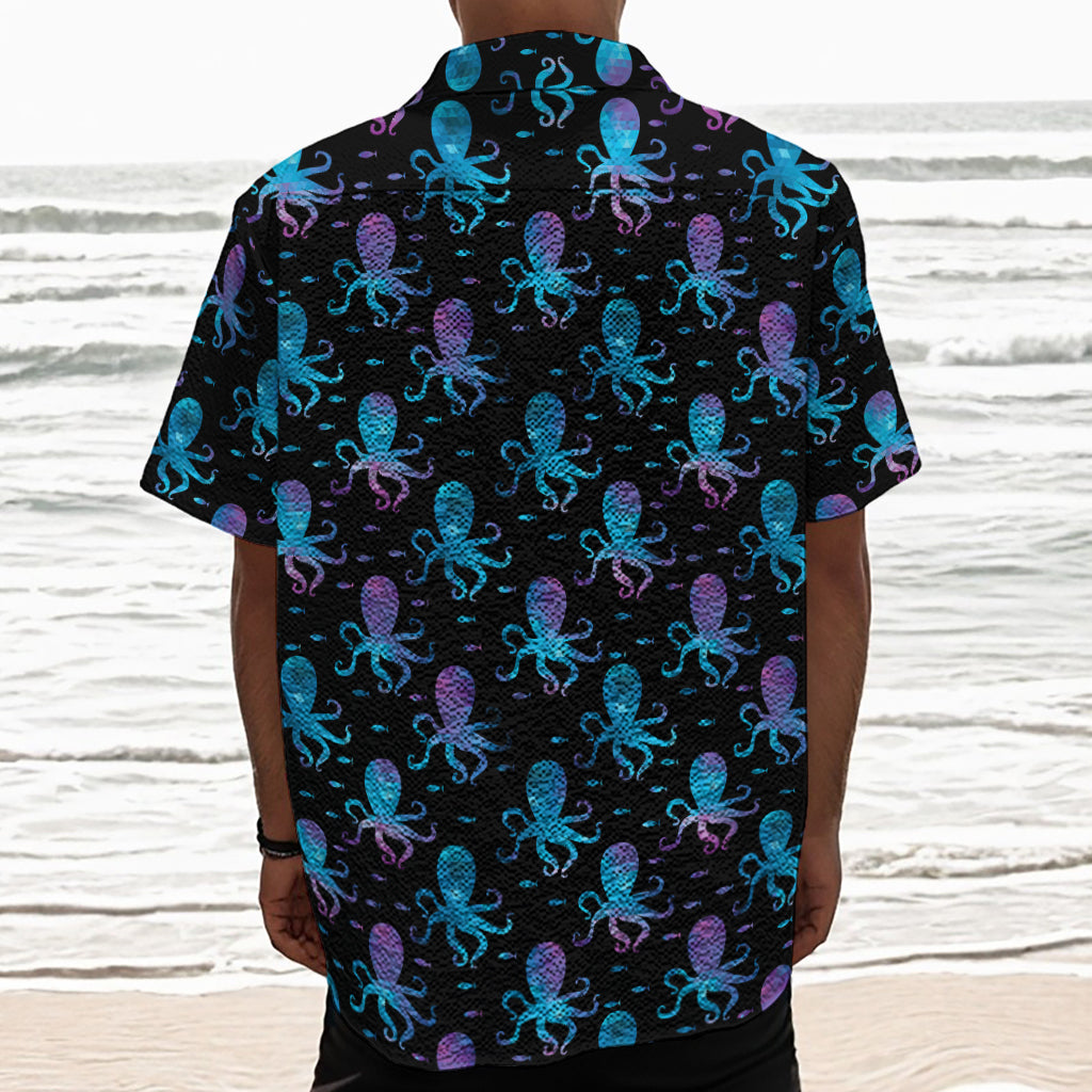 Purple And Teal Octopus Pattern Print Textured Short Sleeve Shirt