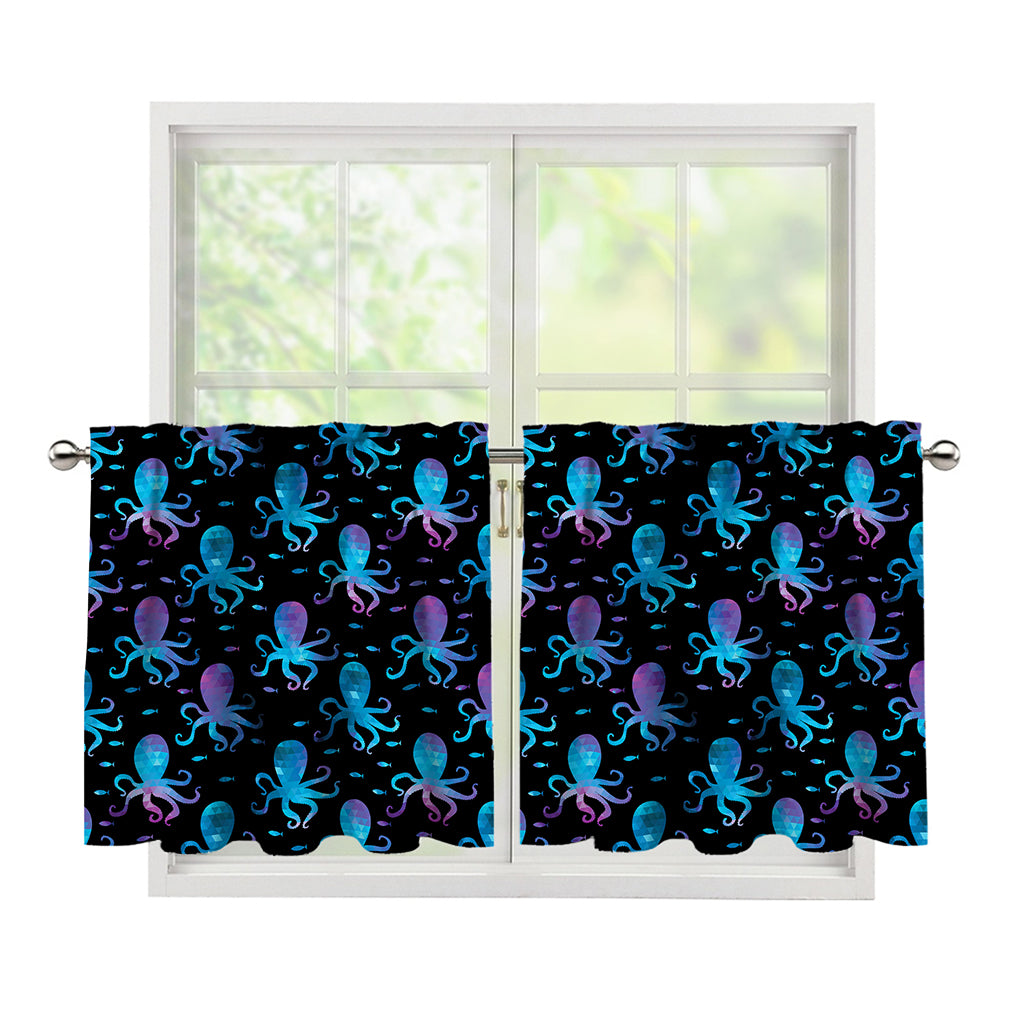Purple And Teal Octopus Pattern Print Tier Curtains