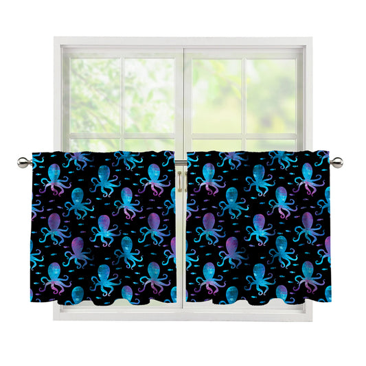Purple And Teal Octopus Pattern Print Tier Curtains