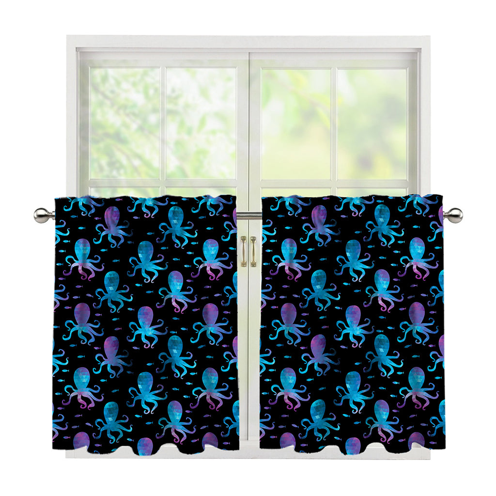 Purple And Teal Octopus Pattern Print Tier Curtains