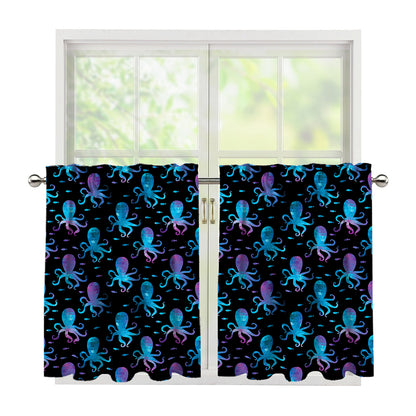 Purple And Teal Octopus Pattern Print Tier Curtains