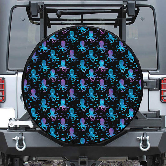 Purple And Teal Octopus Pattern Print Tire Cover